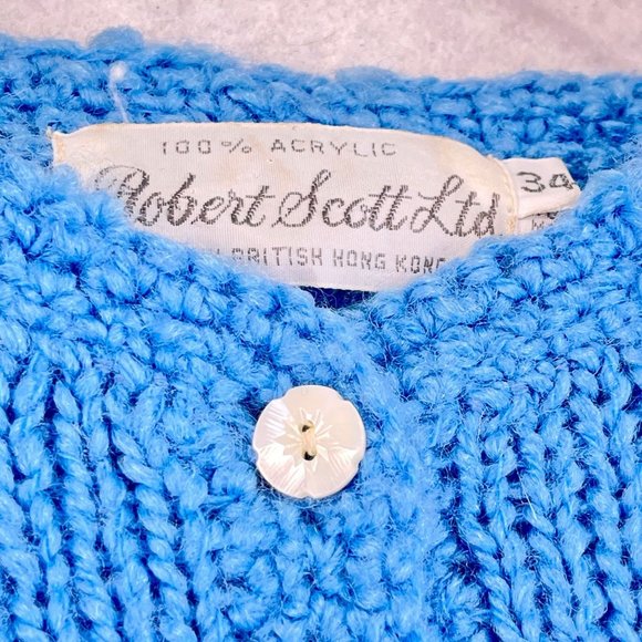 Vintage ROBERT SCOTT Womens 34 Blue Floral Button Long Sleeve Cardigan Sweater - Picture 8 of 11